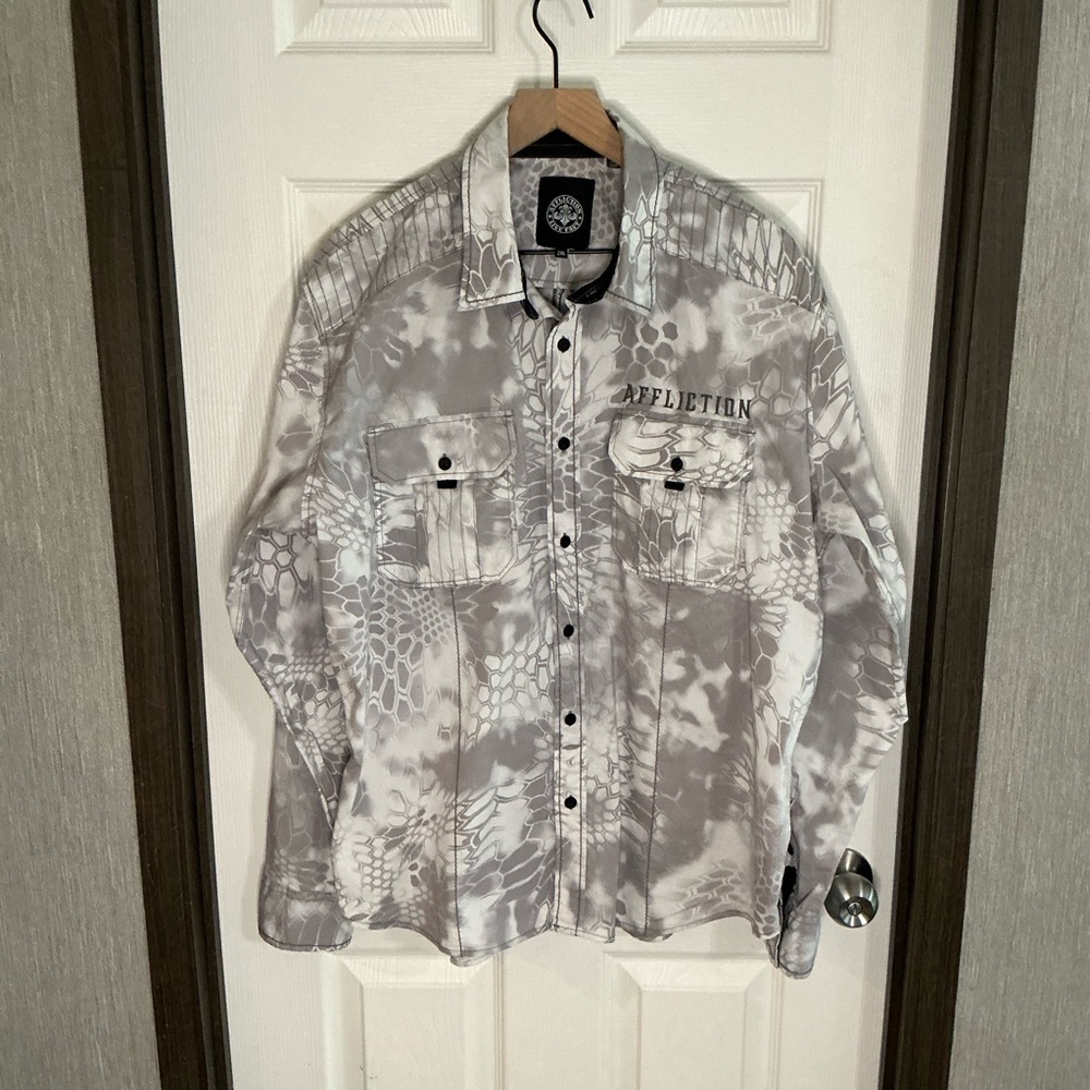 Affliction Gray and White Men's Shirt Jacket